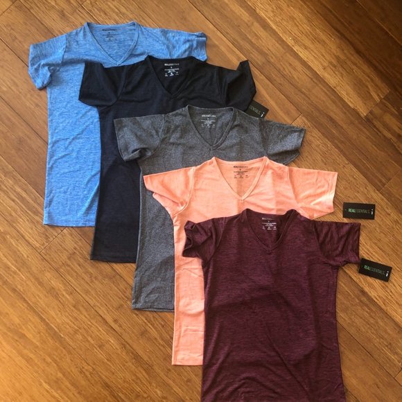 Amazon Essentials Tops - 5 Pack: Women's Short Sleeve V-Neck Activewear T-Shirt Dry-Fit Moisture Wicking
